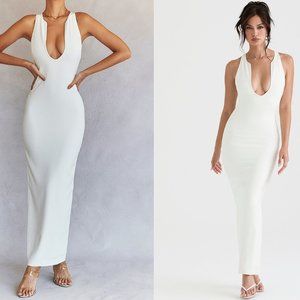 HOUSE OF CB 'Eleanora' Ivory Plunge Maxi Dress NWOT